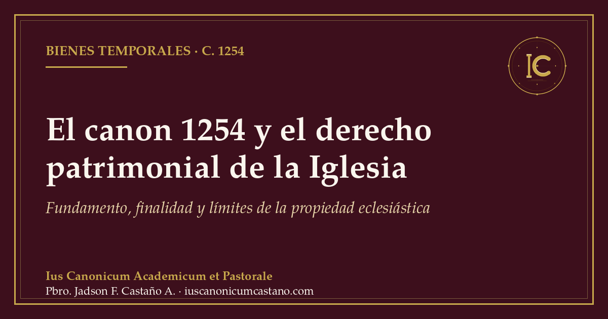 Portada borgoña con filete dorado y el logo del blog: «El canon 1254 y el derecho patrimonial de la Iglesia. Fundamento, finalidad y límites de la propiedad eclesiástica».